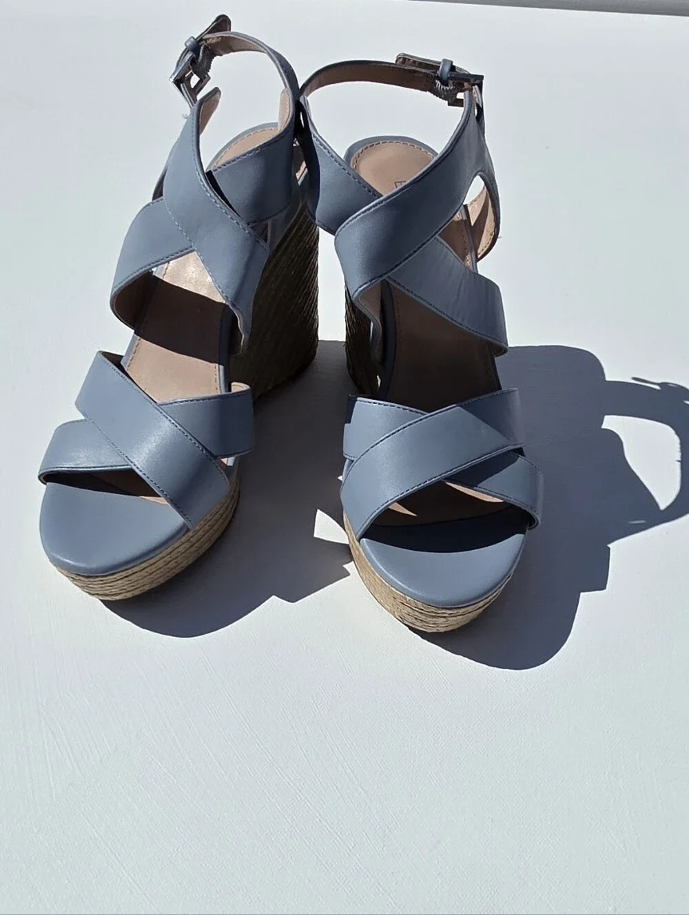 BCBGeneration Wedge Sandals Size 7.5 — Light Blue Strappy Espadrille Nw/oTags